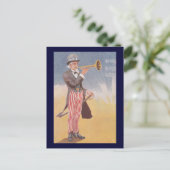 Onkel Sam spielt das Bugle Postkarte (Stehend Vorderseite)