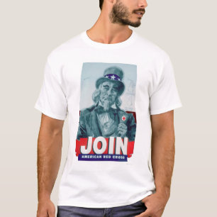 Onkel Sam trägt einen Rotkreuz-Knopf T-Shirt