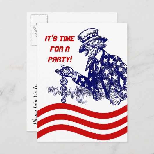 Onkel Sam überprüft Pocket Watch-Party Einladung (Vorne/Hinten)