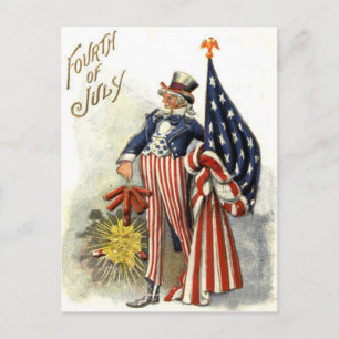 Onkel Sam US-Flagge Feuerwerk Knallkörper Postkarte