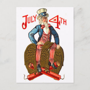 Onkel Sam USA-Flagge 4. Juli Patriotisch Vintage Postkarte