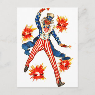 Onkel Sam USA-Flagge 4. Juli Patriotisch Vintage Postkarte