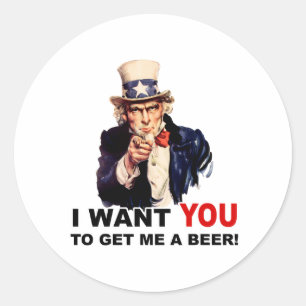 Onkel Sam WILL, DASS DU MIR EIN BIER HOLST Runder Aufkleber