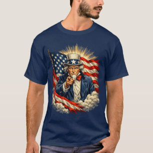 Onkel Sam zeigt mit amerikanischer Flagge – Vintag T-Shirt