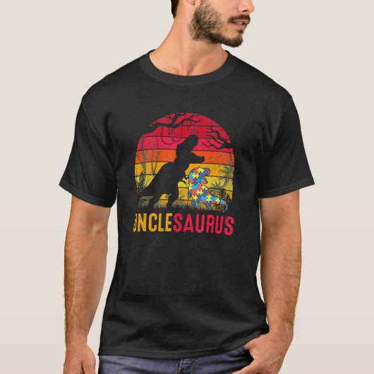 Onkel Saurus Rex Autismus-Bewusstsein Lustiger Din T-Shirt (Vorderseite)