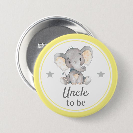 Onkel to be Gift Yellow Grey Elephant Baby Shower Button (Vorne & Hinten)