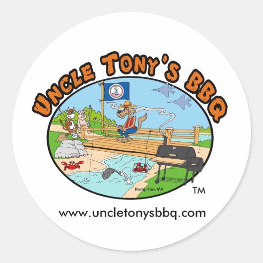 Onkel Tony's GRILLEN-Aufkleber (Cartoon-Logo) Runder Aufkleber (Vorderseite)