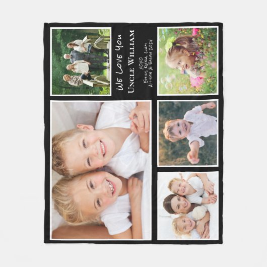 Onkel Wir Liebe Sie Foto Collage Black Fleecedecke (Vorderseite)