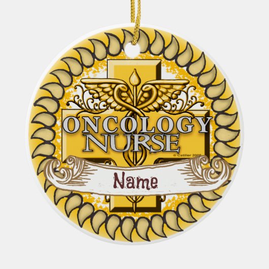 Onkologie Nurse Caduceus Keramik Ornament (Vorne)