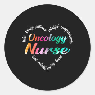 Onkologie Nurse Herz Word Cloud Watercolor Regenbo Runder Aufkleber