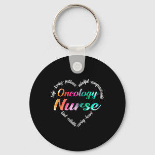 Onkologie Nurse Herz Word Cloud Watercolor Regenbo Schlüsselanhänger