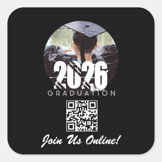 Online-Abschluss-Einladungs-QR-Code Quadratischer Aufkleber (Vorderseite)