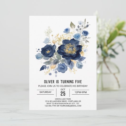 Online-Aquarellblume Geburtstag Einladung (Stehend Vorderseite)