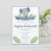 Online Baby Dusche von Mail Blue Boy Elephant Einladung (Stehend Vorderseite)