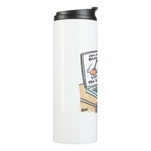 Online Banking Spaß Funny Bank Customer Cartoon Thermosbecher (Nach links gedreht)
