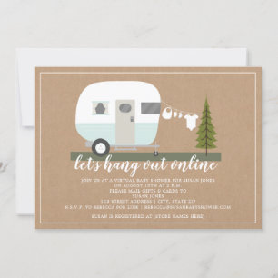 Online Blue Trailer Camper Woodland Babydusche Einladung