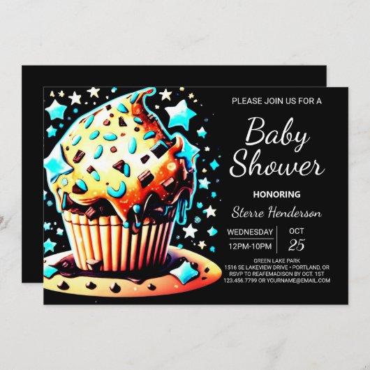 Online Bohemische Babydusche mit Muffin Einladung (Vorne/Hinten)