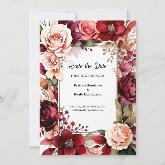 Online Burgundy Charm Save The Date (Vorderseite)