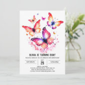 Online Custom Butterfly Girl Geburtstag Einladung (Stehend Vorderseite)
