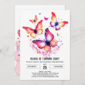 Online Custom Butterfly Girl Geburtstag Einladung (Vorne/Hinten)
