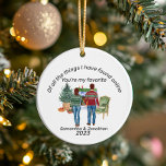 Online Dating Couple Brown Hair Newlyweds Keramik Ornament<br><div class="desc">This design was created though digital art. It may be personalized in the area provided or customizing by changing the photo or added your own words. Contact me at colorflowcreations@gmail.com if you with to have this design on another product or to change the gender or hair color of the Couple....</div>