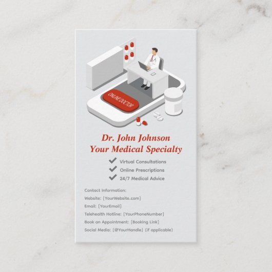 Online Doctor Business Card mit QR Code Visitenkarte (Vorderseite)