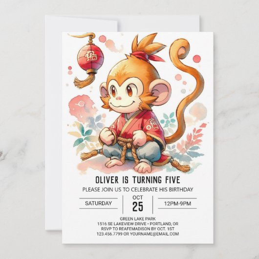 Online-Elegante Monkey Geburtstag Einladung (Vorderseite)