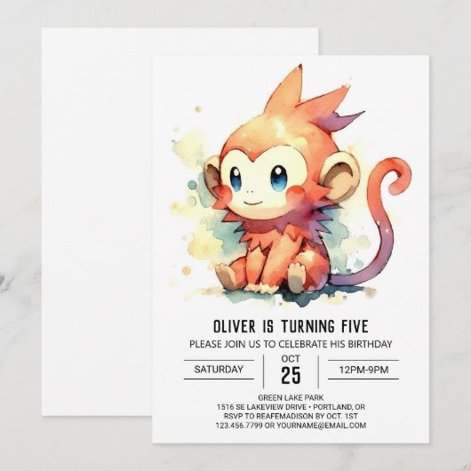 Online-Elegante Monkey Geburtstag Einladung (Vorne/Hinten)