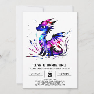 Online farbenfrohe Dragon Digital Girl Geburtstag Einladung