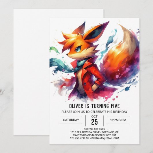 Online Fox Birthday Einladung (Vorne/Hinten)