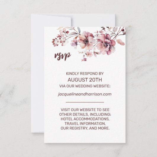 Online Hochzeit mit Burgund & Blush Floral Waterco RSVP Karte (Vorderseite)