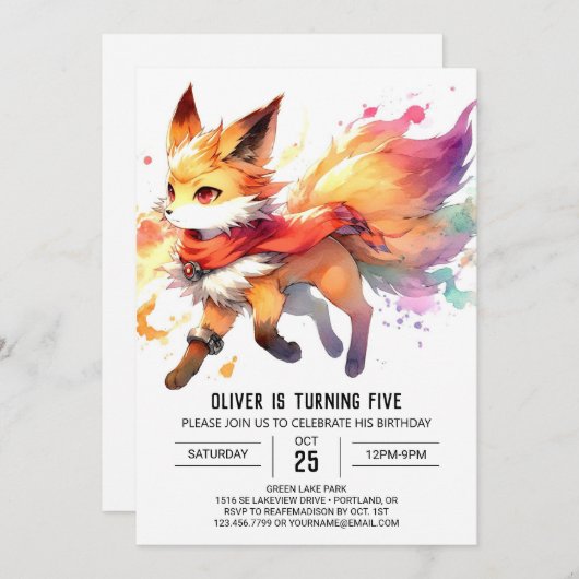 Online Joyful Fox Geburtstag Einladung (Vorne/Hinten)