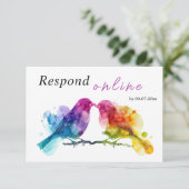 Online LGBTQ+ Rainbow Lovebirds RSVP Karte (Stehend Vorderseite)