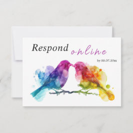 Online LGBTQ+ Rainbow Lovebirds RSVP Karte