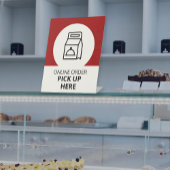 Online-Lieferwagen Hier Red Pedestal-Zeichen Sockelschild