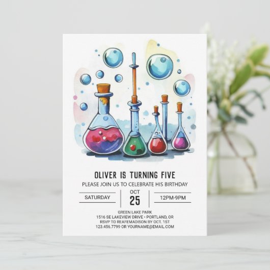 Online Mad Scientistry Chemistry Geburtstag Einladung (Stehend Vorderseite)
