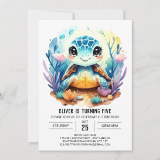 Online Pastel Aquatic Turtle Boy Geburtstag Einladung