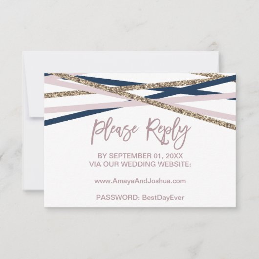 Online-RSVP-Karte für Navy Blush and Gold Streamer RSVP Karte (Vorderseite)
