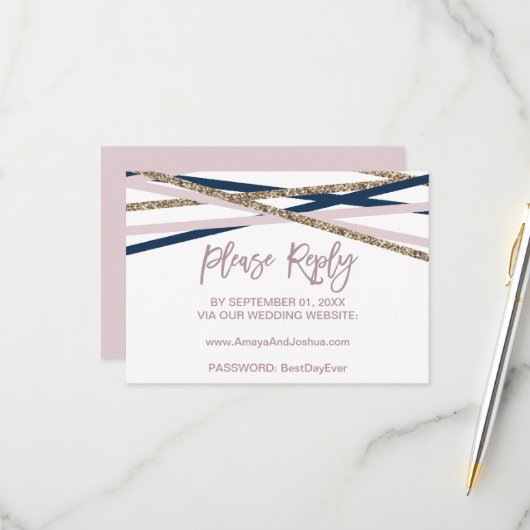 Online-RSVP-Karte für Navy Blush and Gold Streamer RSVP Karte (Vorderseite/Rückseite Beispiel)