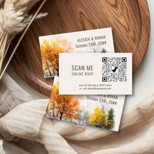 Online-RSVP-QR-Code Holzschnitt Herbst-Hochzeitswe Begleitkarte