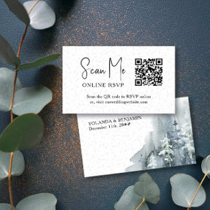 Online-RSVP-QR-Code Schnee Wald Winterhochzeit Begleitkarte