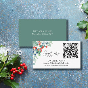 Online-RSVP-QR-Code Winterbeeren Hochzeitswebsite Begleitkarte