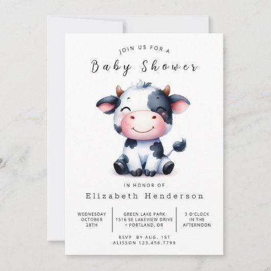 Online Rustikale Barn Cow Babydusche Einladung (Vorderseite)