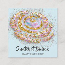 Online Shop Beautique Holograph Blue QR Code Logo Quadratische Visitenkarte