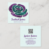 Online Shop Beauty Studio Rose Blue QR Code Logo Quadratische Visitenkarte (Vorne/Hinten)