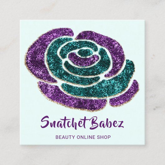 Online Shop Beauty Studio Rose Blue QR Code Logo Quadratische Visitenkarte (Vorderseite)