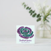 Online Shop Beauty Studio Rose Blue QR Code Logo Quadratische Visitenkarte (Stehend Vorderseite)