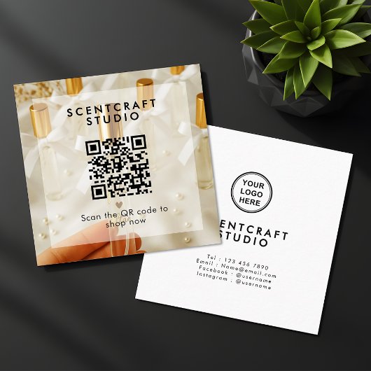 Online Shop Modern Photo Overlay QR Code Square Quadratische Visitenkarte