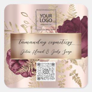Online Shop QRCode Logo Foto Produkt Rose Floral Quadratischer Aufkleber