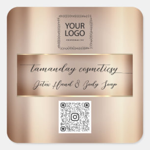 Online Shop QRCode Logo Foto Produkt Rose Gold Quadratischer Aufkleber